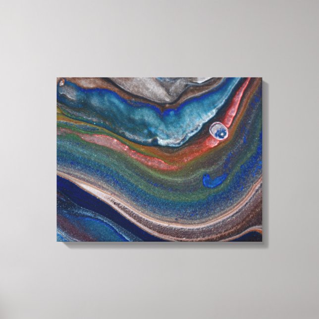 Navy Blue Copper Metallic Swirls Liquid Marble Art Canvas Print (Front)