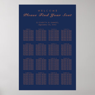 Navy Blue Copper Trees Avenue Table Plan Poster