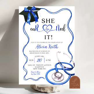 Navy Blue Coquette Nurse Graduation Invitation