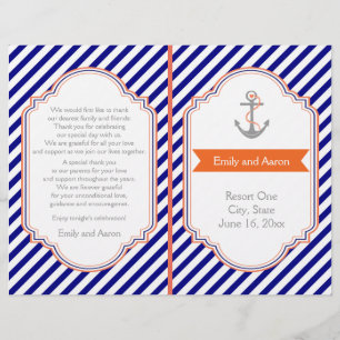 Navy blue, coral nautical wedding program