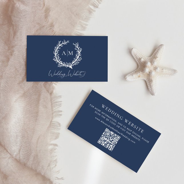 Navy Blue Coral Reef Nautical Wedding Website Enclosure Card (Creator Uploaded)