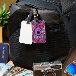 Navy Blue & Coral Southwest Geometric Custom Name Luggage Tag