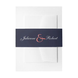 Navy Blue Coral  Wedding Invitations Belly Bands Invitation Belly Band
