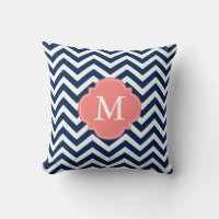 Navy Blue Coral Zigzag Pattern Monogram