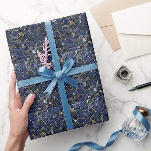 Navy blue corner mosaic digital art wrapping paper