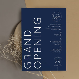 Navy Blue Corporate Business Logo Grand Opening Invitation