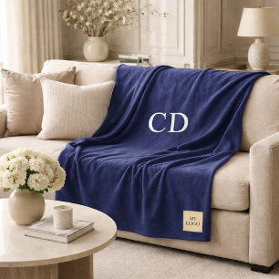 Navy blue corporate logo company gift monogram fleece blanket