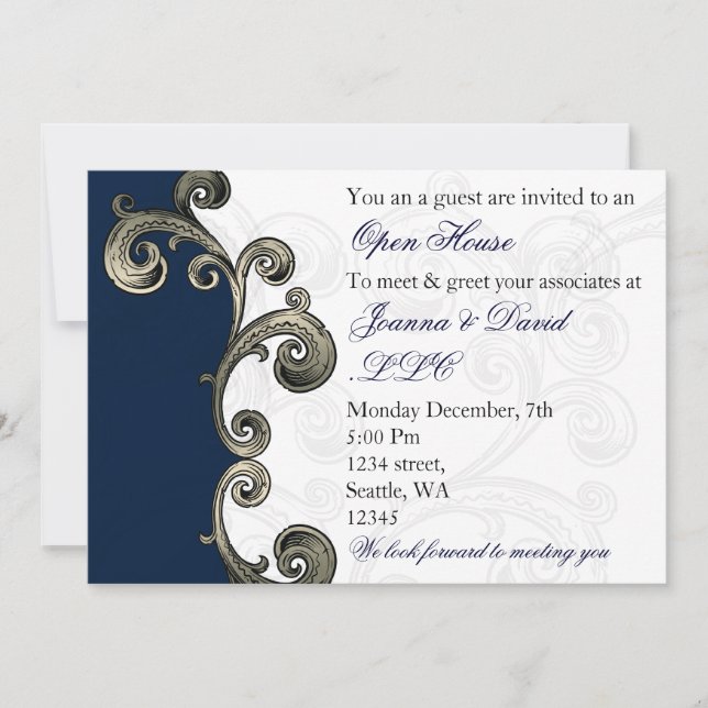 navy blue Corporate party Invitation (Front)