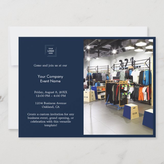 Navy Blue Corporate Photo Logo Event Invite (Front)