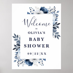 Navy Blue Country Floral Baby Shower Welcome Sign