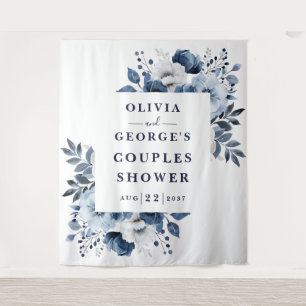Navy Blue Country Floral Couples Shower Backdrop Tapestry