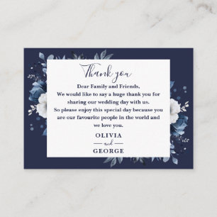 Navy Blue Country Floral Wedding Thank You Place Card