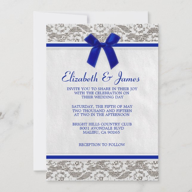 Navy Blue Country Lace Wedding Invitations (Front)