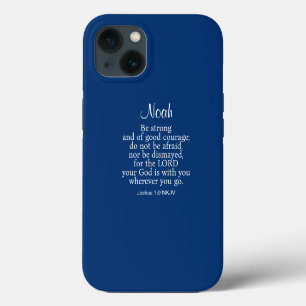 Navy Blue Courage Bible Verse Custom Name Simple iPhone 13 Case