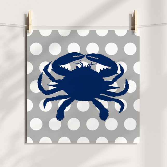Navy Blue Crab Grey and White Polka Dots Poster (Navy Blue Crab Gray and White Polka Dots Poster)