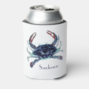 Navy Blue Crab Nautical Coastal Can Cooler