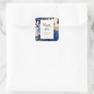 Navy Blue Cream Flowers  Square Sticker