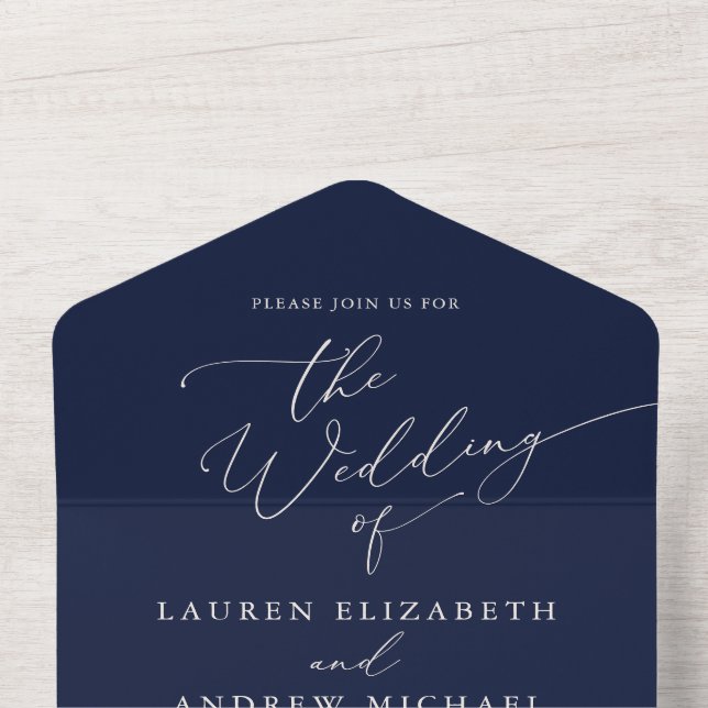 Navy Blue & Cream Minimalist Wedding  All In One Invitation (Inside Top)