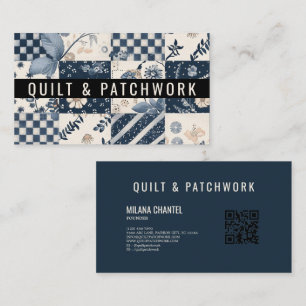 Navy Blue Cream Quilt Patchwork Handmade Clothing  Business Card
