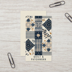 Navy Blue Cream Quilt Patchwork Handmade Clothing  Business Card