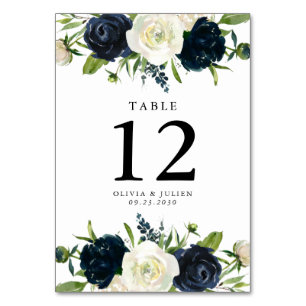 Navy Blue & Cream White Wedding Table Number
