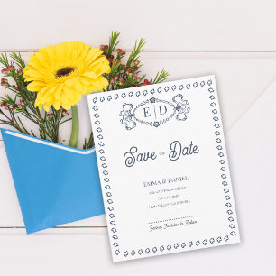 Navy Blue Crest Monogram Wedding Save the Date Announcement Postcard