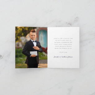 Navy Blue Cross Photo Boy First Communion Invitation