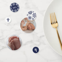 Navy Blue Cross Snowflakes Photo Winter Baptism