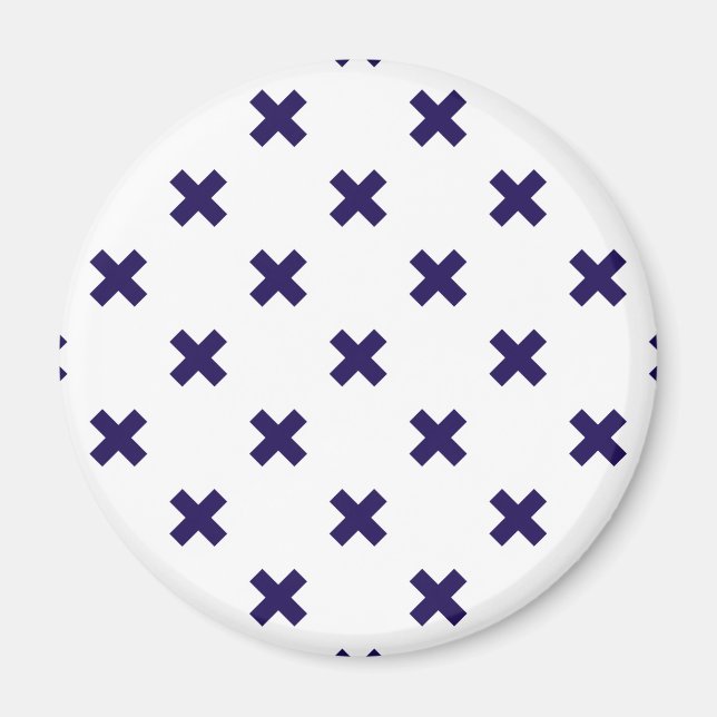 Navy blue cross stitches on white magnet (Front)