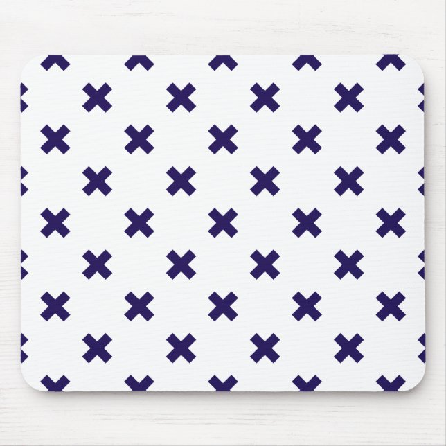 Navy blue cross stitches on white mouse pad (Front)