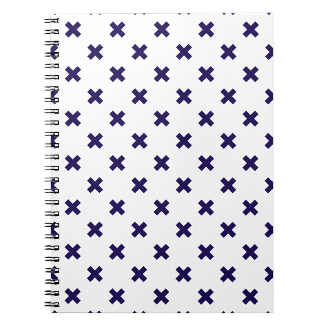 Navy blue cross stitches on white notebook (Front)