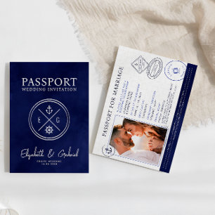 Navy Blue Cruise Passport Destination Wedding  Invitation