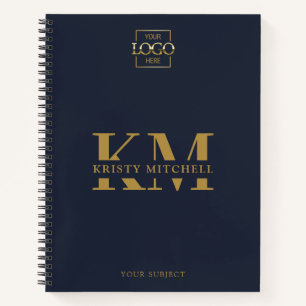 Navy Blue Custom Company Logo Business Monogrammed Notebook