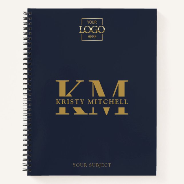 Navy Blue Custom Company Logo Business Monogrammed Notebook (Front)