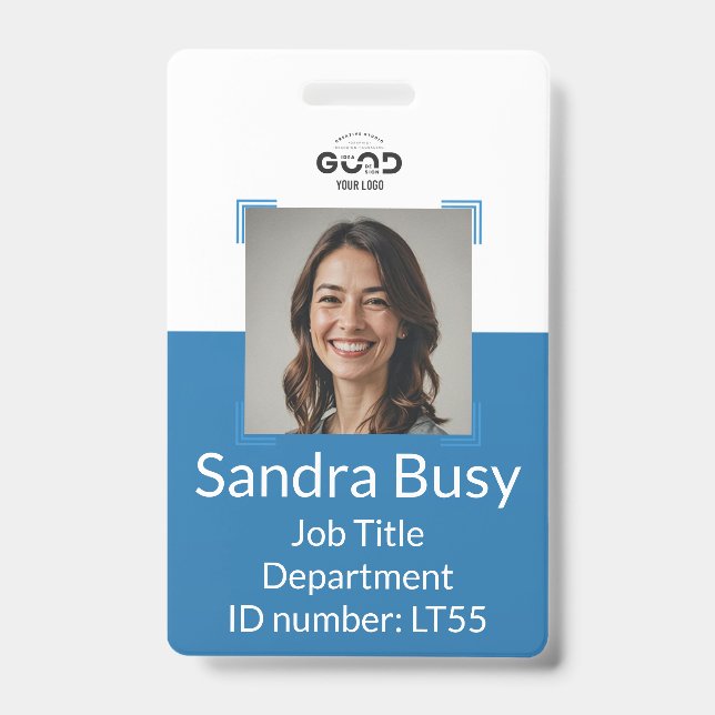 Navy Blue Custom Employee Photo ID Badge | Company (Front)