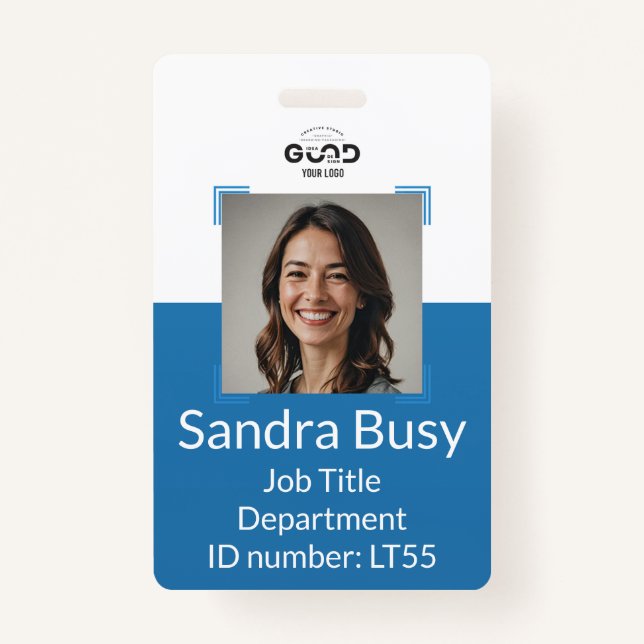 Navy Blue Custom Employee Photo ID Badge | Company (Front)