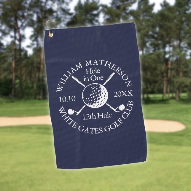 Navy Blue Custom Hole in One Golf Ball Clubs  Golf Towel (Navy Blue Custom Hole in One Golf Ball Clubs Golf Towel)