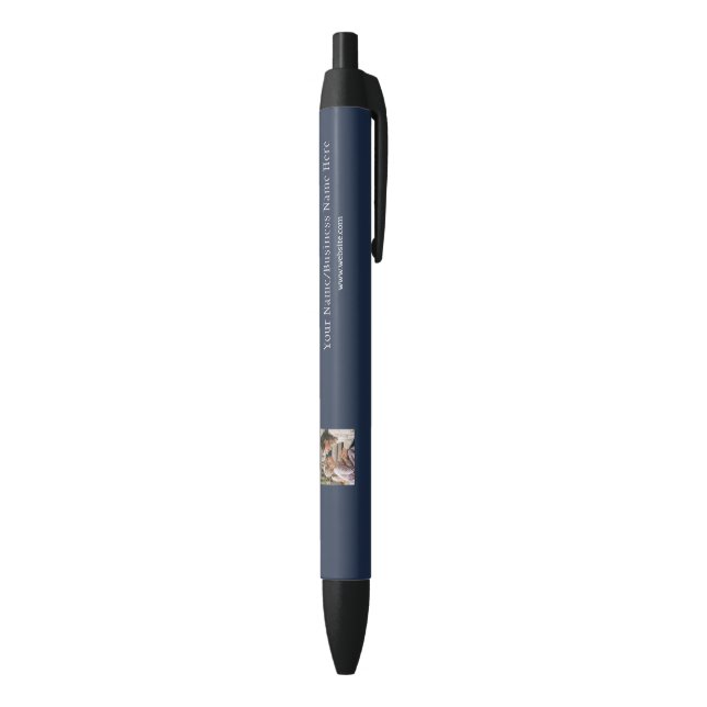 Navy Blue Custom Logo Photo & Name  Black Ink Pen (Bottom (Vertical))