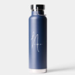 Navy Blue | Custom Monogram Script Name Stylish Water Bottle<br><div class="desc">Custom Classic Navy Blue Script Monogram Name Elegant Chic Water Bottle. A simple and modern design in black and white colour featuring handwritten calligraphy for a professional and sophisticated look. Create your own personalised ecofriendly gifts. Any font,  any colour,  no minimum.</div>