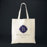 Navy Blue Custom Monogram Wedding Favour Tote Bag<br><div class="desc">Custom Wedding Favour or Welcome Tote Bag with Personalised Monogram,  Names,  and Wedding Date</div>