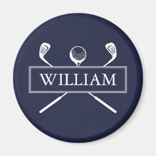 Navy Blue Custom Name Golf Ball Clubs Magnet