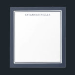 Navy Blue Custom Name Writing Pad Memo Notepad<br><div class="desc">Introducing our sleek and stylish navy blue and white custom writing pad. Perfect for personal or professional use, this memo notepad is perfect for jotting down notes, making to-do lists, or even as a daily journal. The notepad also features a customisable name template, making it a perfect gift for family,...</div>
