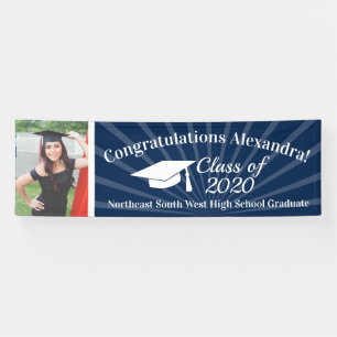 Navy Blue Custom Photo 8' Wide Graduation Banner