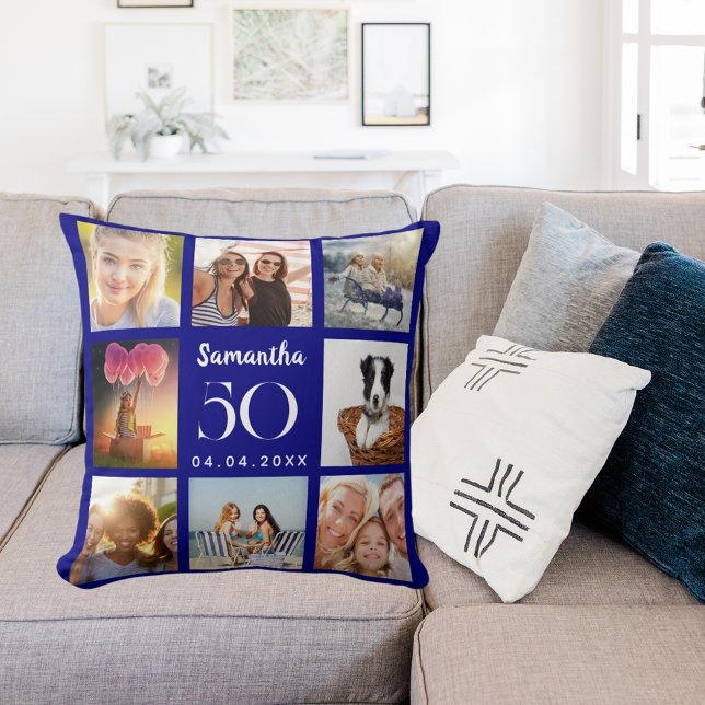Navy blue custom photo collage birthday cushion (Creator Uploaded)