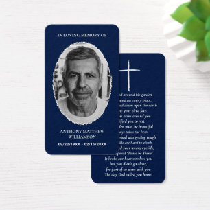 Navy Blue Custom Photo Laminated Memorial Cards
