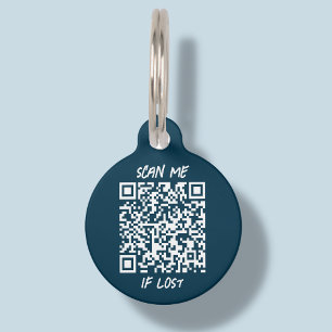 Navy Blue Custom QR Code   Scan Pet ID Tag