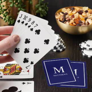 Navy Blue Customise It White Monogram & Name Playing Cards