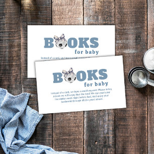 Navy Blue Cute Bow Soccer Boy Books Baby Shower  Enclosure Card