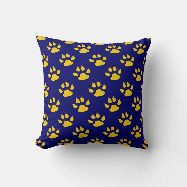 Navy Blue Cute Paw Pattern Print Cushion (Front)
