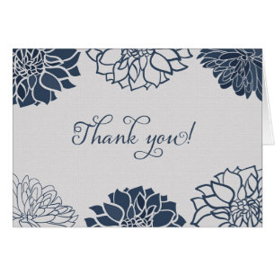 Navy Blue Dahlia Floral Thank You Card
